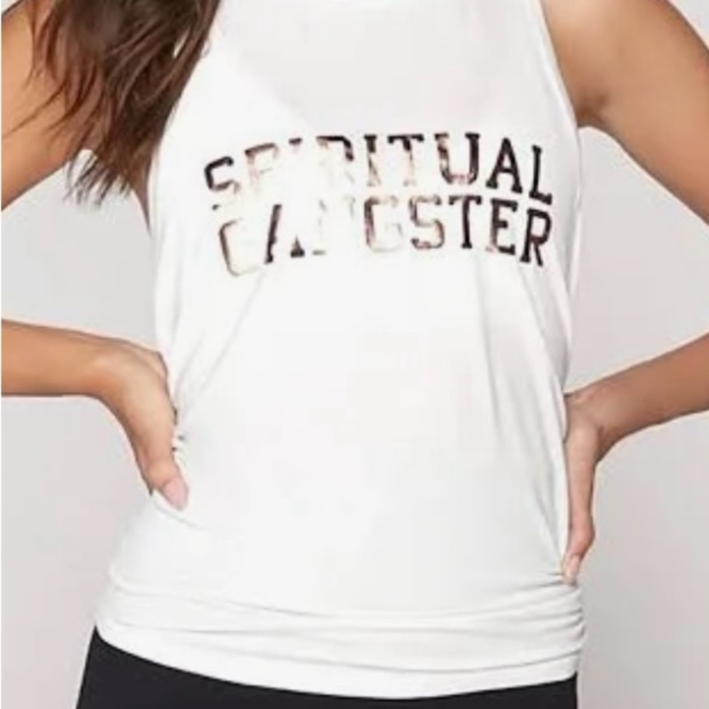 Spiritual Gangster White and Gold Sleeveless Tank Top